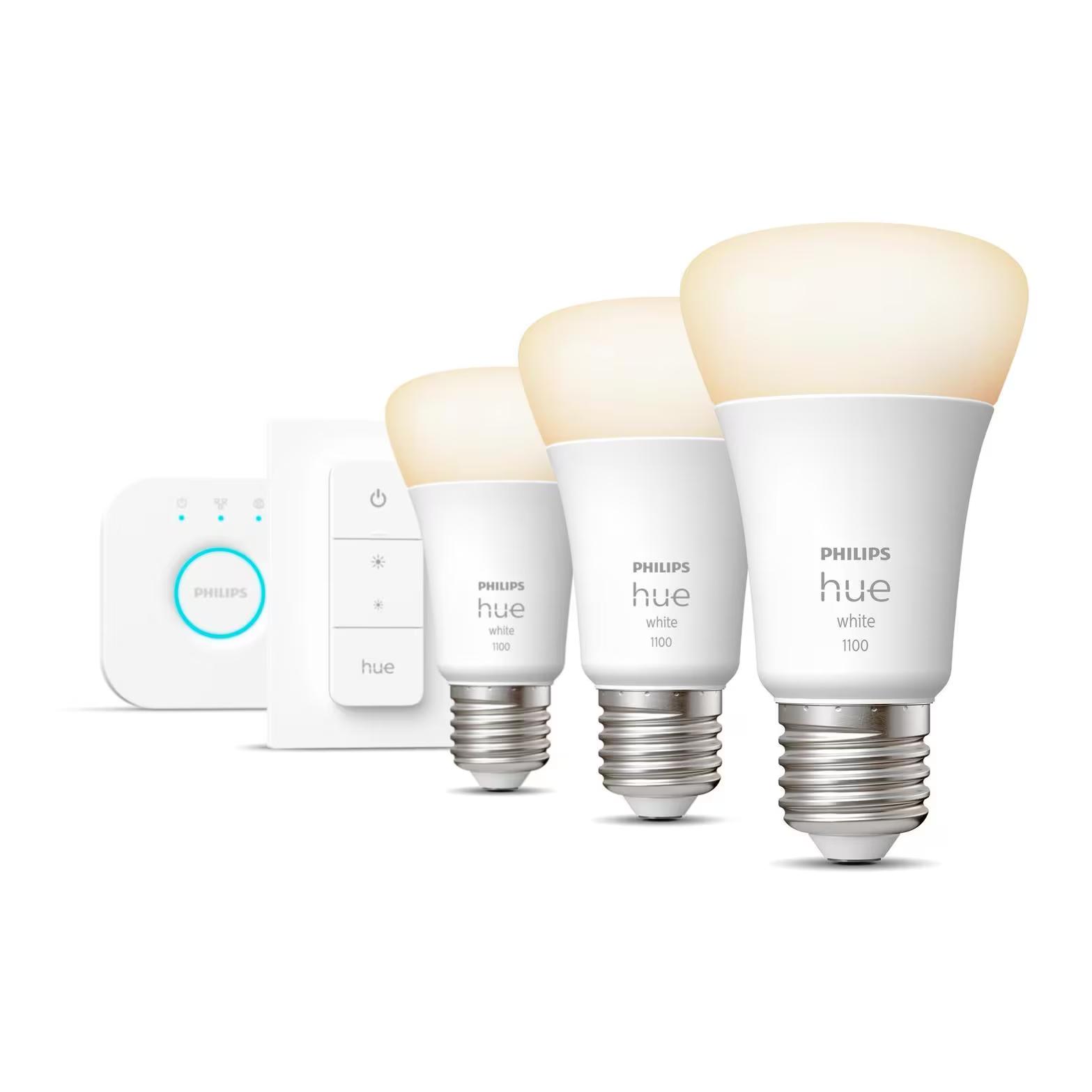 Philips Hue Starterset White E27 3er Starter Set + Dimmer 1055 lm