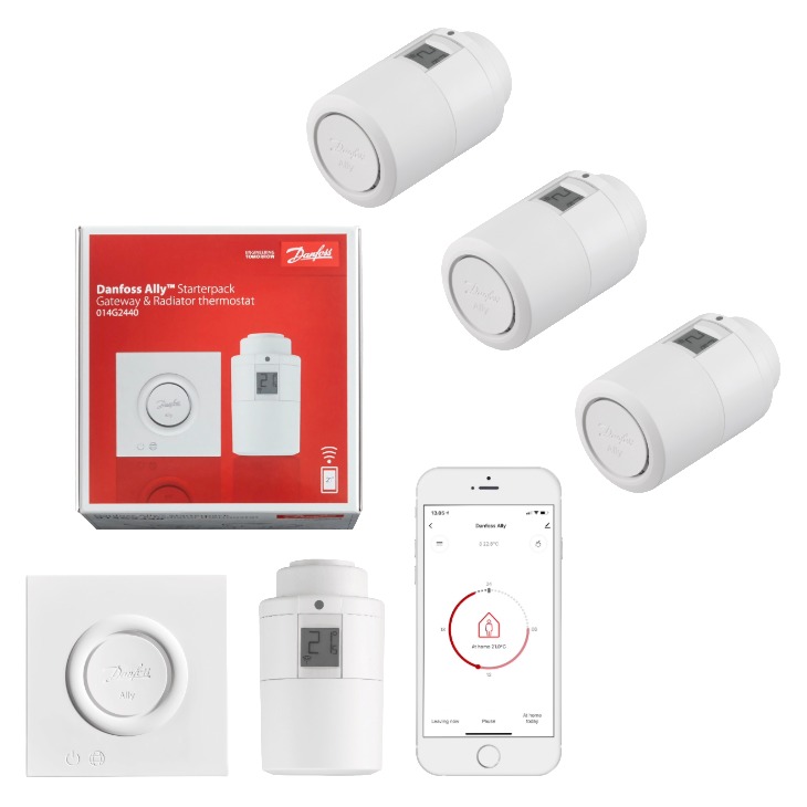 Smart-Heizungs-Set: Danfoss Ally Starter Pack + Elektronischer Heizkörperthermostat 3er Set